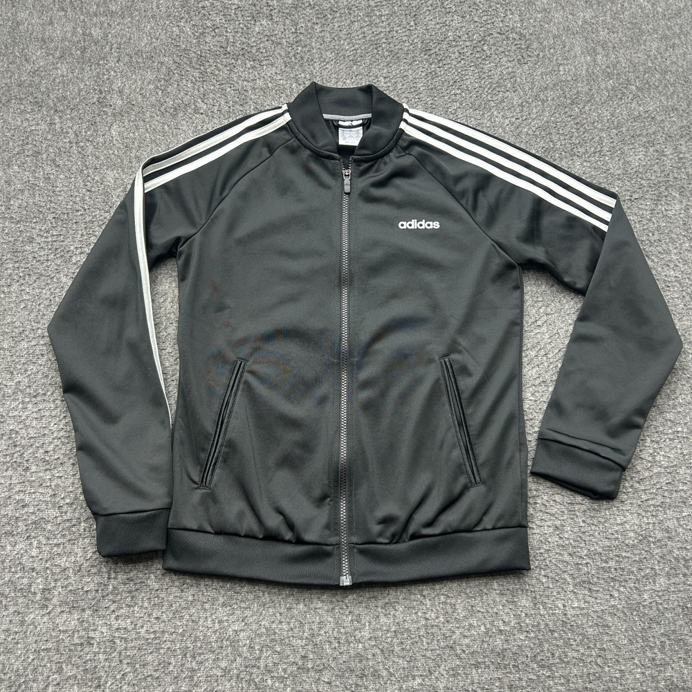 Adidas Track Jacket Womens Small 8-10 Black Full Zip Stripes